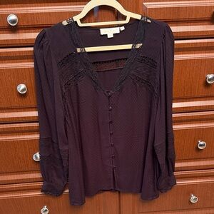 Forever that girl by Anthropologie Elegant Black Lace Trim Blouse
